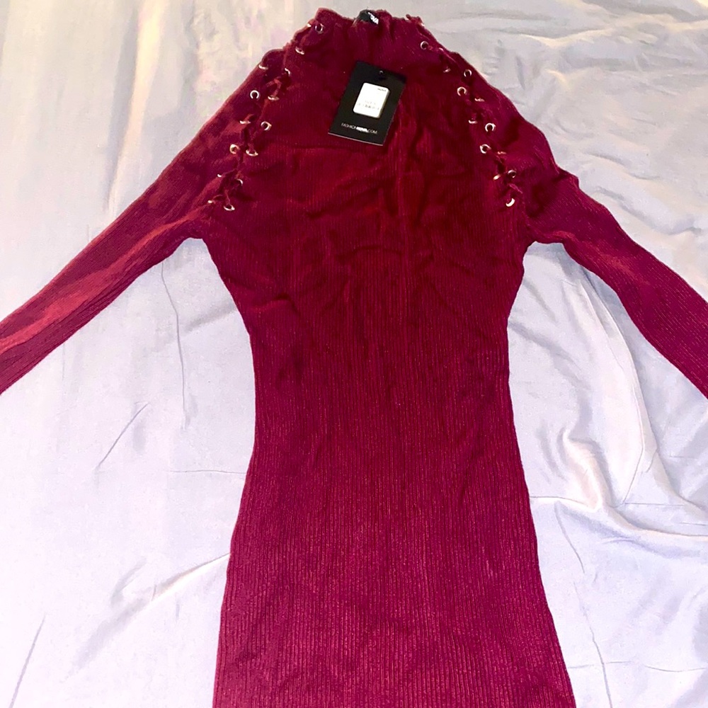 Arie Sweater Mini Dress - Burgundy